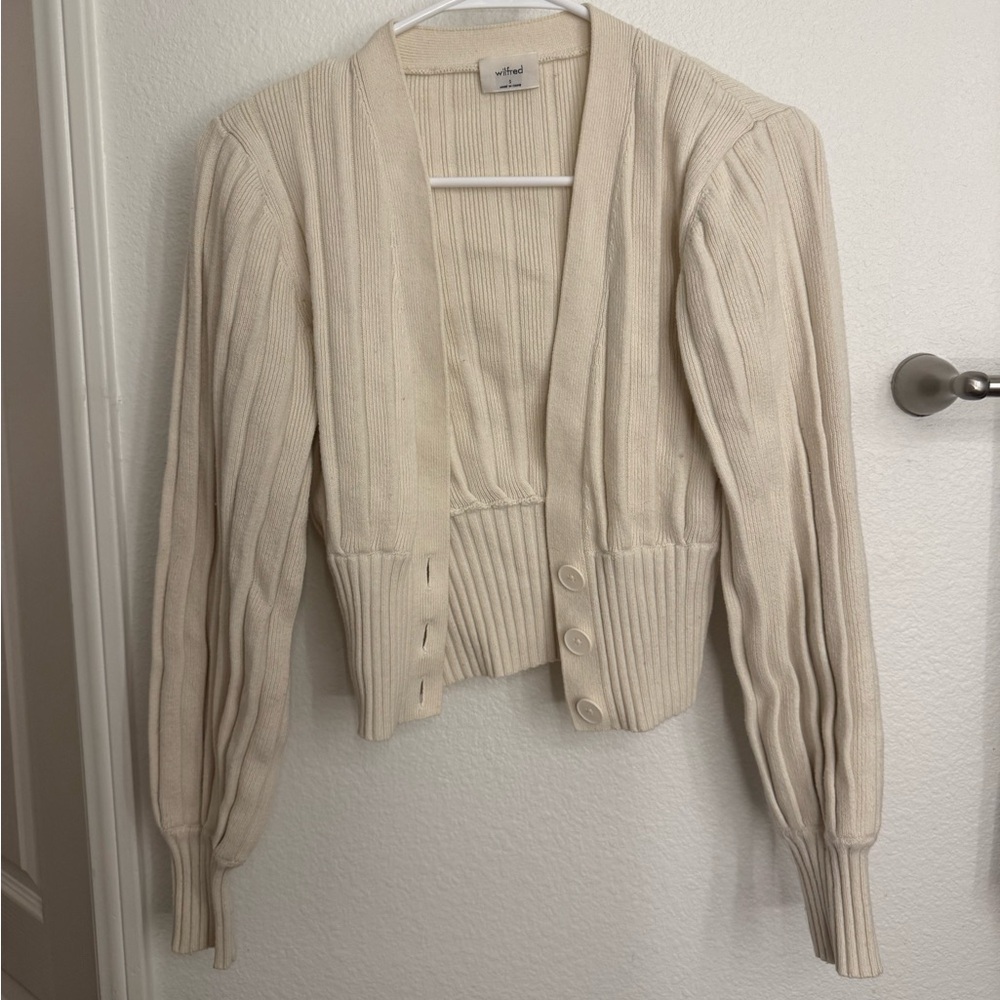 Aritzia Wilfred Cream Plunge Front Cardigan